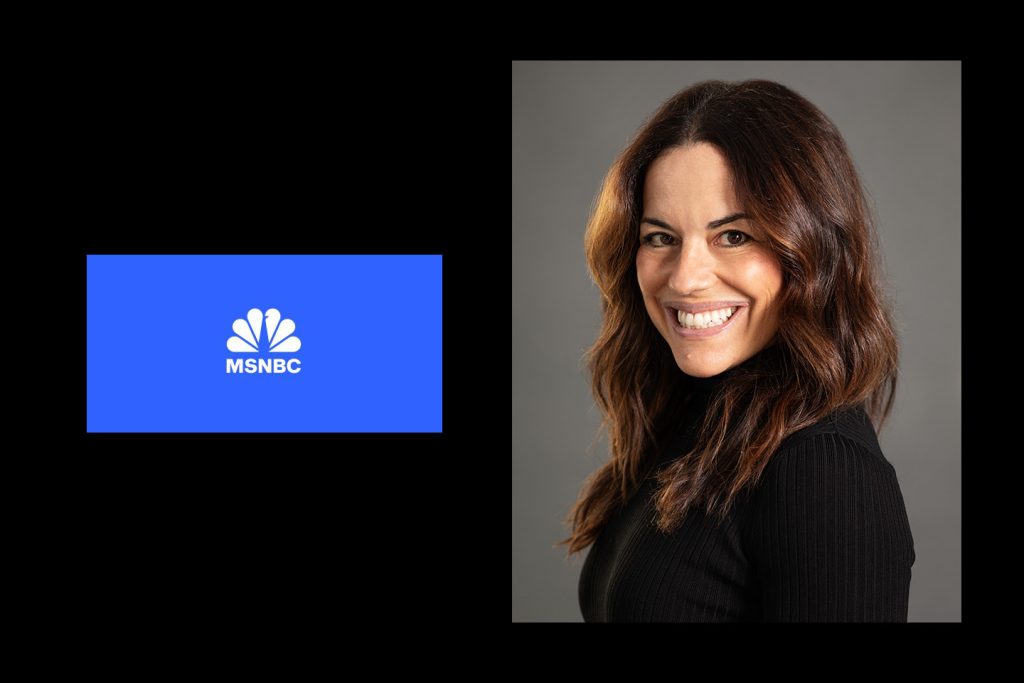 Headshot of Natalia Mehlman Petrzela next to the peacock logo for MSNBC.