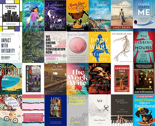 Collage of book covers from this year's alumni bookshelf