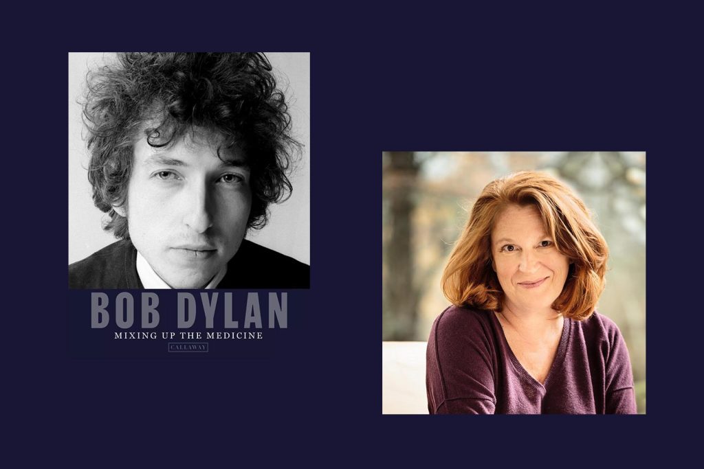 Headshot of Anne Margaret Daniel and book cover with headshot of Bob Dylan