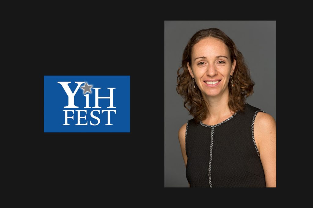 Headshot of Alexandra Delano Alonso next to Yale In Hollywood logo